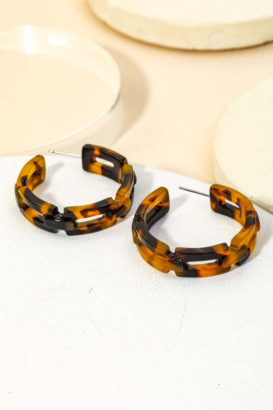 Acetate Rectangle Chain Link Hoop Earrings
