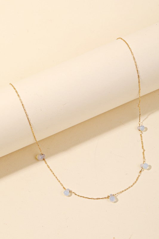 Dainty Chain Stone Teardrop Station Necklace
