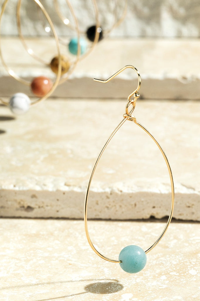 Brass Tear Drop and Natural Stone Earrings