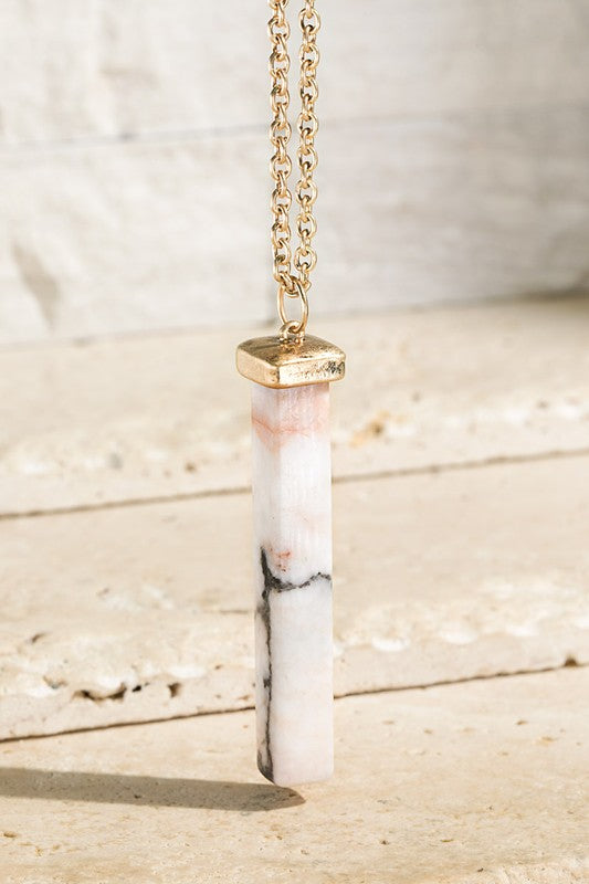 Natural Stone Bar Necklace - Pink Zebra