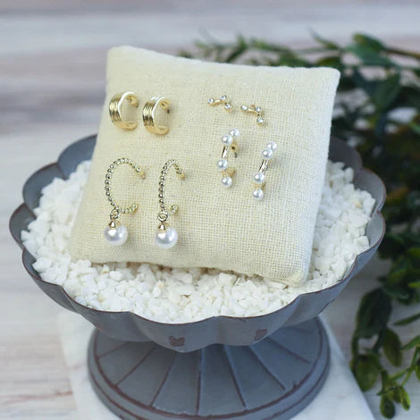 Gold and Pearl Earring Set