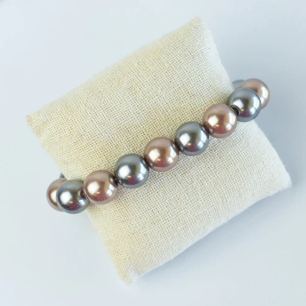 Hematite and Bronze Faux Pearl Bracelet