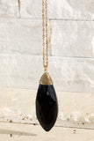 Brass & Oval Natural Stone Necklace - Black