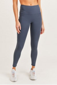 High waist Essential Panel Leggings - Grey Blue