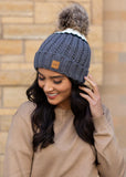 Gray and Cream Color Block Knit Hat