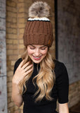 Brown and Cream Color Block Knit Hat