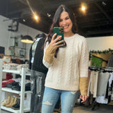 Contrast Sleeve Cable Knit Sweater