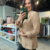 Shirred Sleeve Textured Blazer - Tan