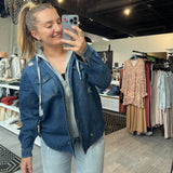 Risen Oversized Denim Shirt Hoodie - Dark Wash