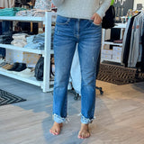Risen Mid Rise Cuffed Straight Jeans - Dark