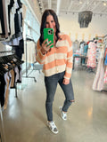 Striped Crochet Button Cardigan - Peach