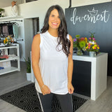Notched Sleeveless Tank - White