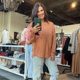 Front Pocket Long Sleeve Blouse