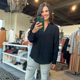 Front Pocket Long Sleeve Blouse