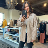 Faux Suede Button Down - Taupe