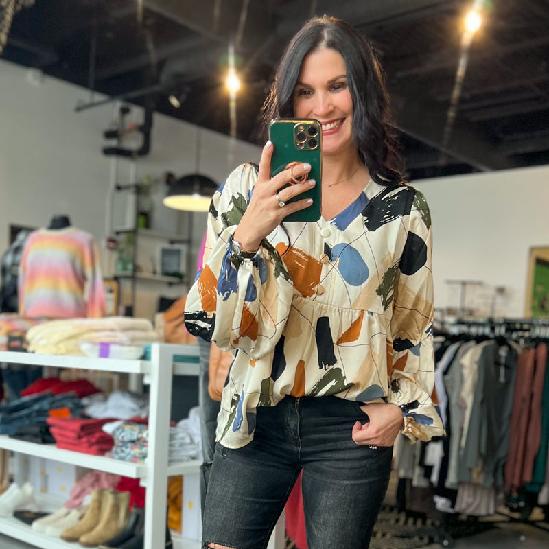 Multi Neutral Babydoll Top