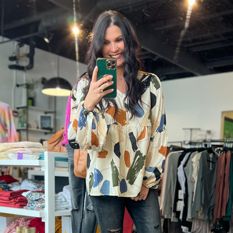 Multi Neutral Babydoll Top