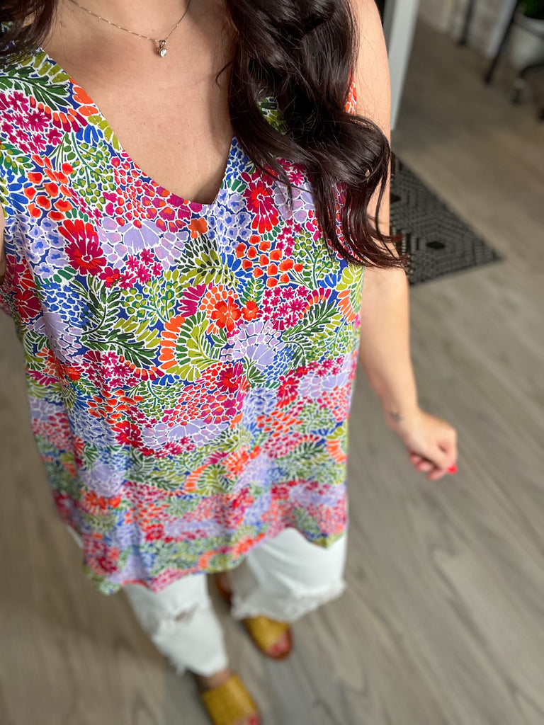 High and Low Floral Print Top