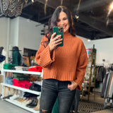 Mock Neck Waffle Pullover - Spiced Cider