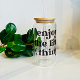 16oz Glass Cup Bamboo Lid