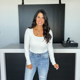 Long Sleeve Square Neck Bodysuit - White