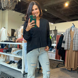 Front Pocket Long Sleeve Blouse